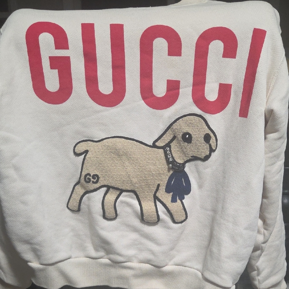 Gucci Cream Sweatshirt with Red Logo and Lamb Design